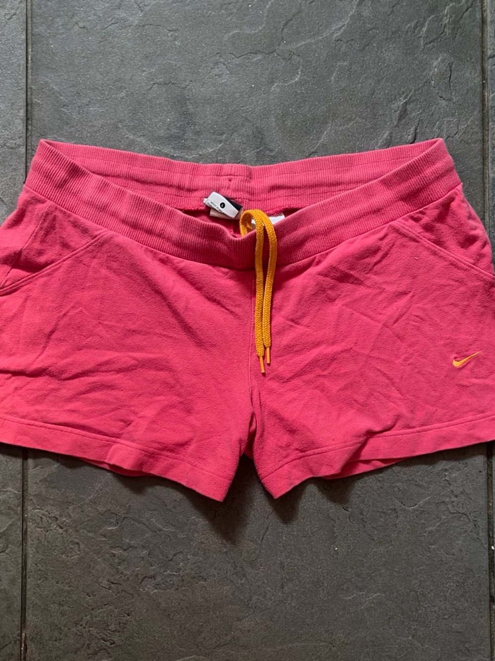 Nike Women's Hot Pink Athletic Shorts with Yellow Drawstring